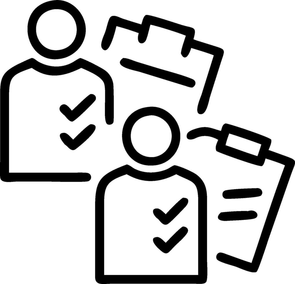 Operations Team with Checklists and Clipboards concept as An operations team using checklists and holding clipboards set against a whimsical background offering vector