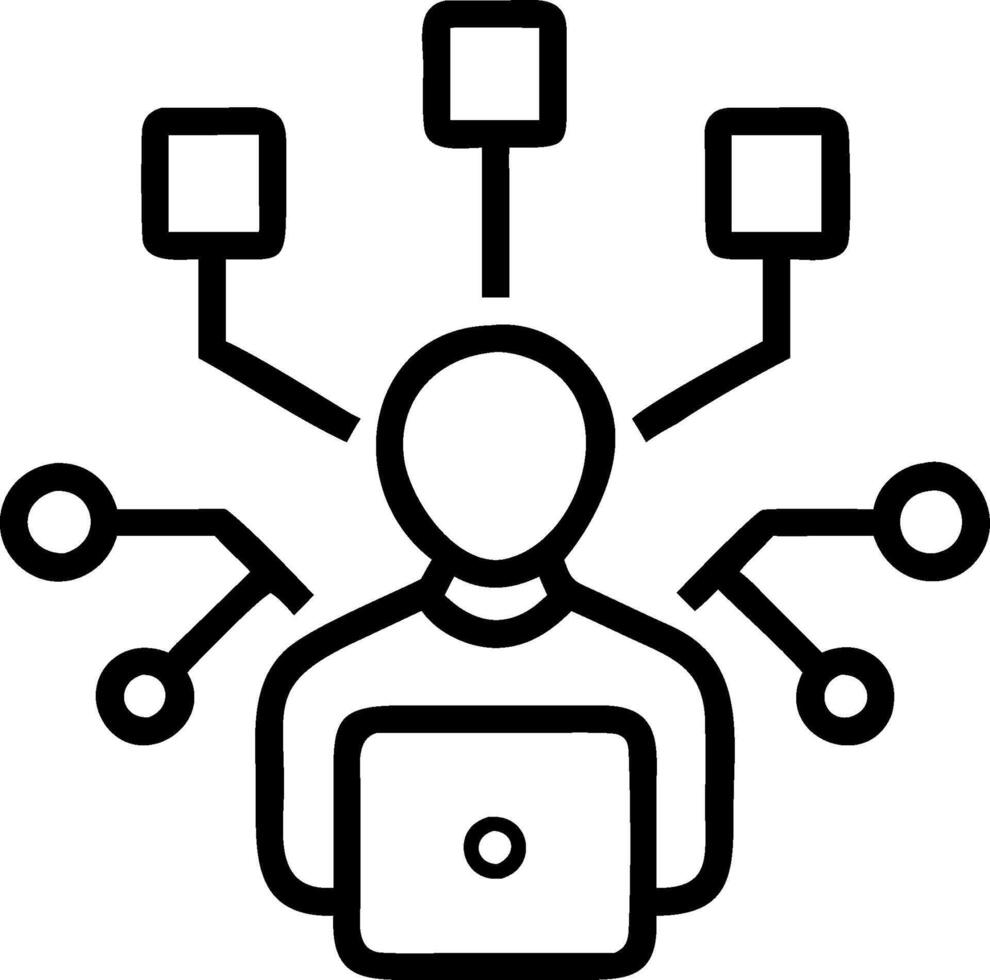Overhead view of a leader with digital transformation and tech symbols overlay symbolizing change leadership in double exposure with copy space. concept as An ov vector
