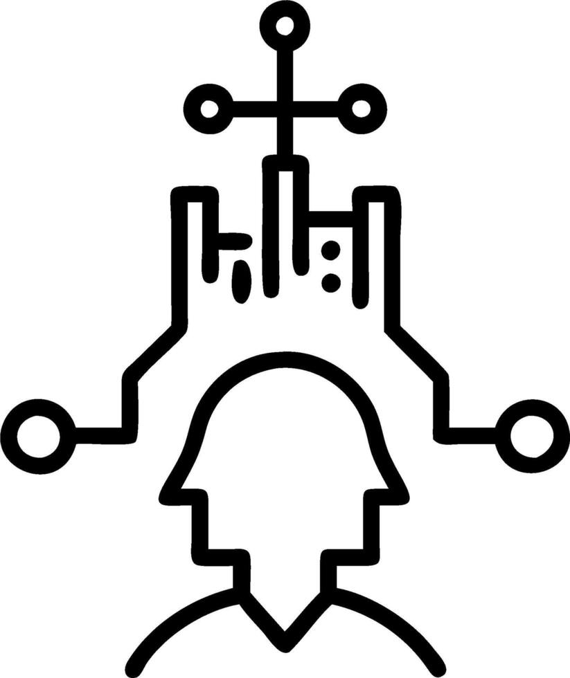 Overhead view of a leader with digital transformation and tech symbols overlay symbolizing change leadership in double exposure with copy space. concept as An ov vector