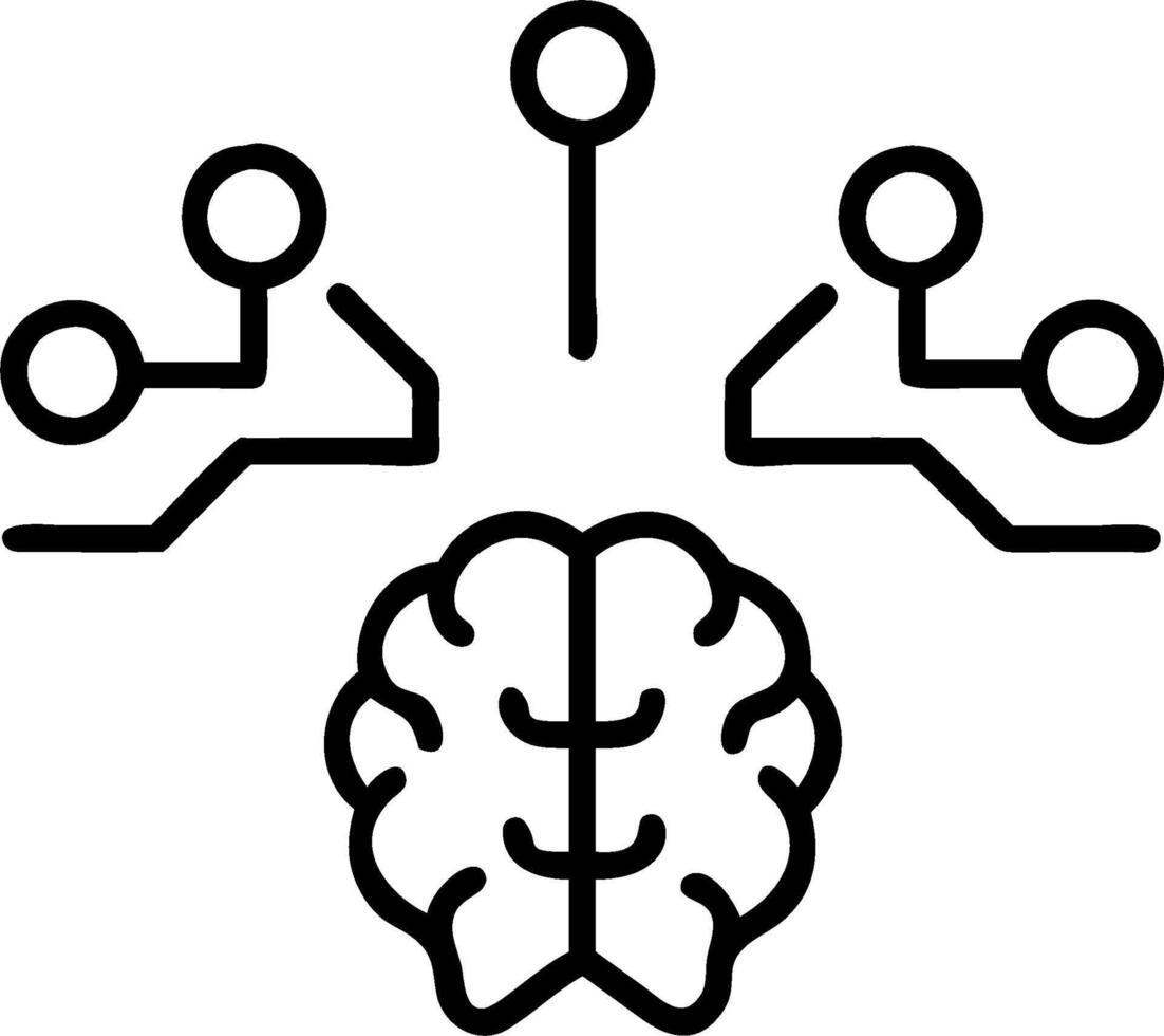 Overhead view of a senior leader with brain and tech waves overlay symbolizing cognitive leadership in double exposure with copy space. concept as An overhead vi vector