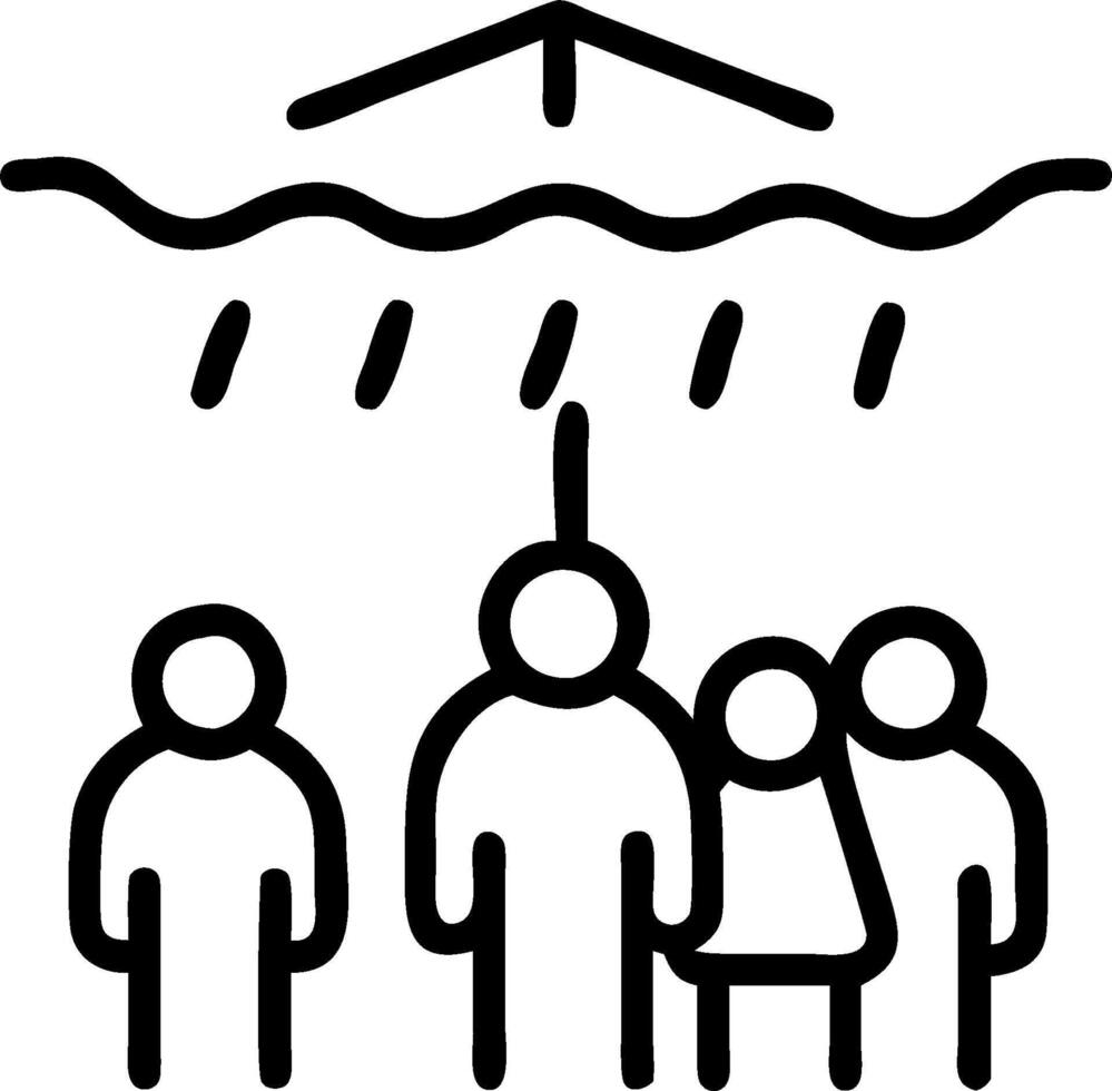 People with Raincoats and Street Lights concept as A group of people in raincoats walking under street lights during a rain shower set against a whimsical backgr vector