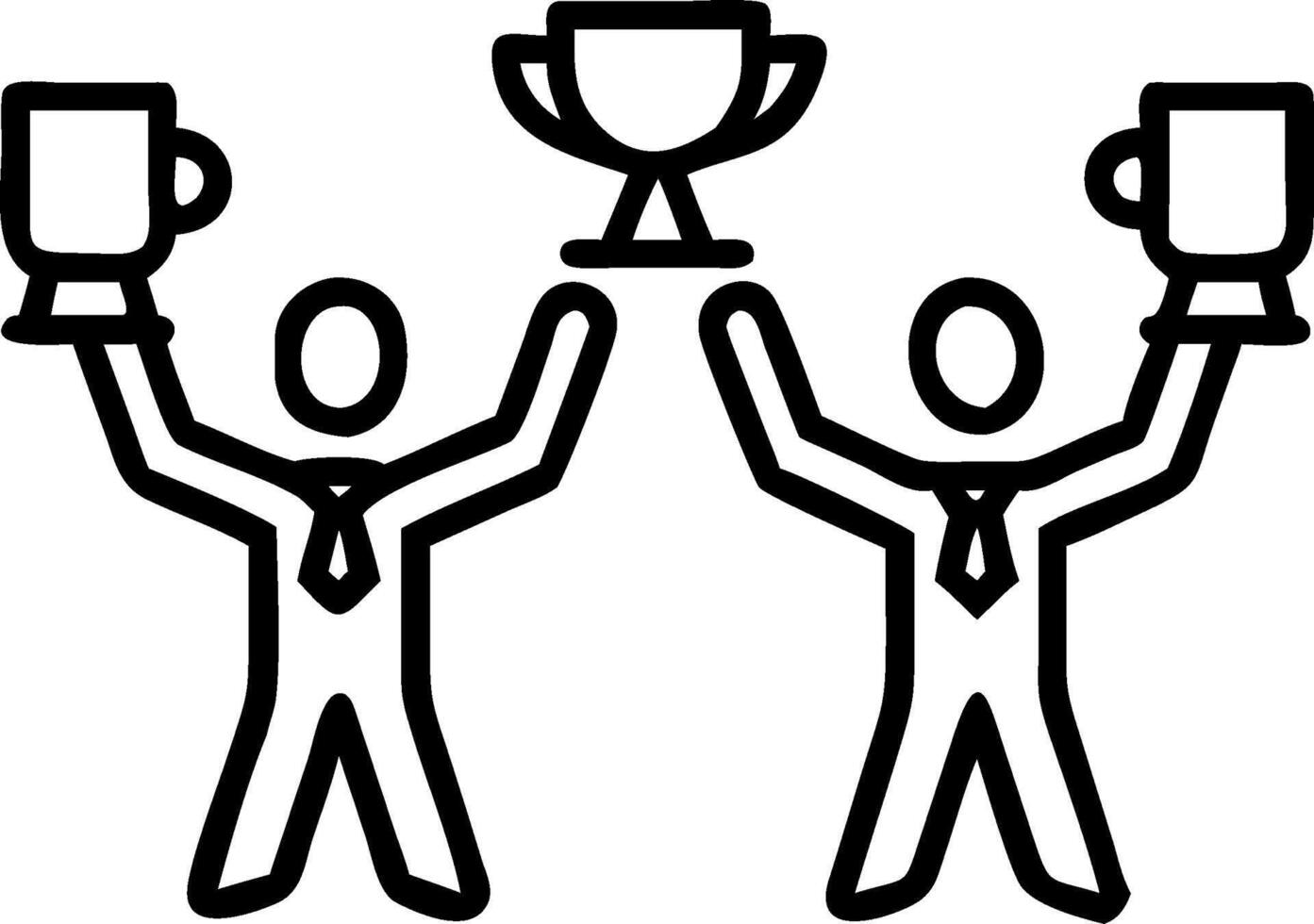 People with Trophies and Laptops concept as Business professionals holding trophies and using laptops set against a whimsical background offering ample space for vector