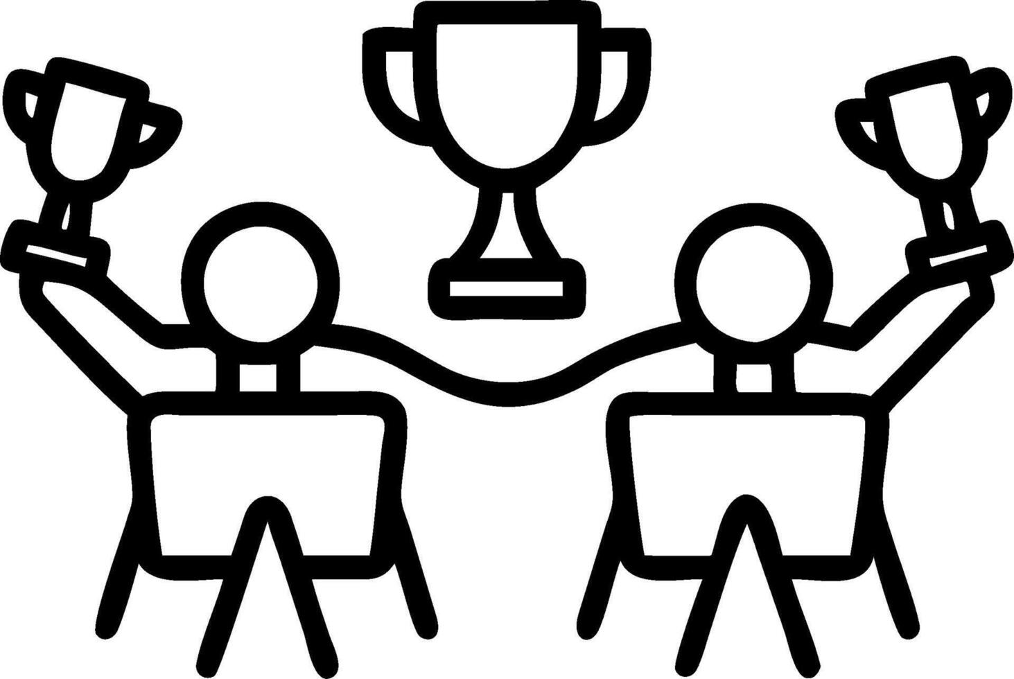 People with Trophies and Laptops concept as Business professionals holding trophies and using laptops set against a whimsical background offering ample space for vector