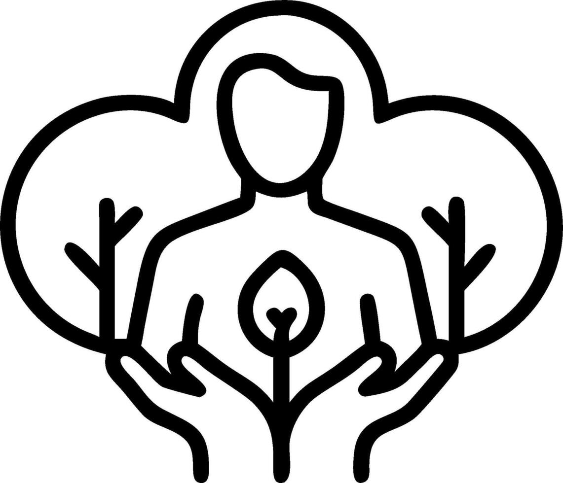 Person and a forest symbolizing forest preservation and harmony in double exposure with copy space. concept as A person intertwined with a forest scene represent vector