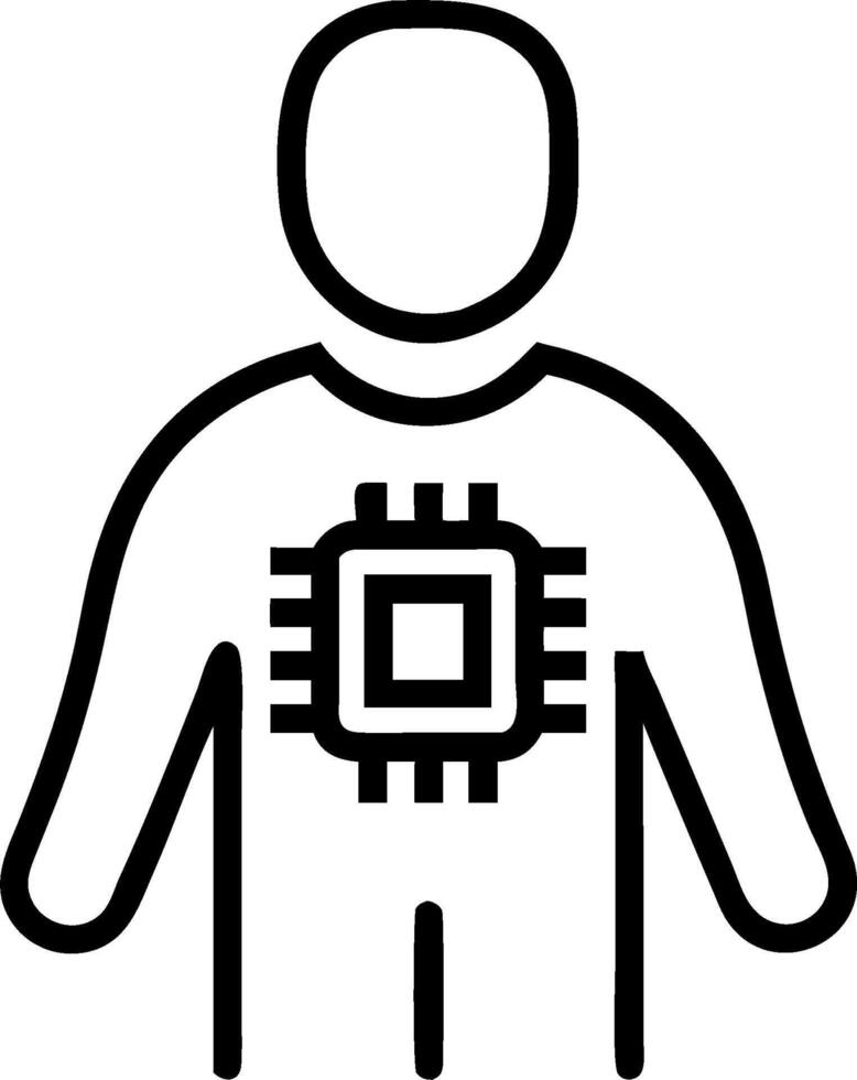 Person and a microchip symbolizing electronic innovation in double exposure with copy space. concept as A person fused with a microchip representing the advancem vector