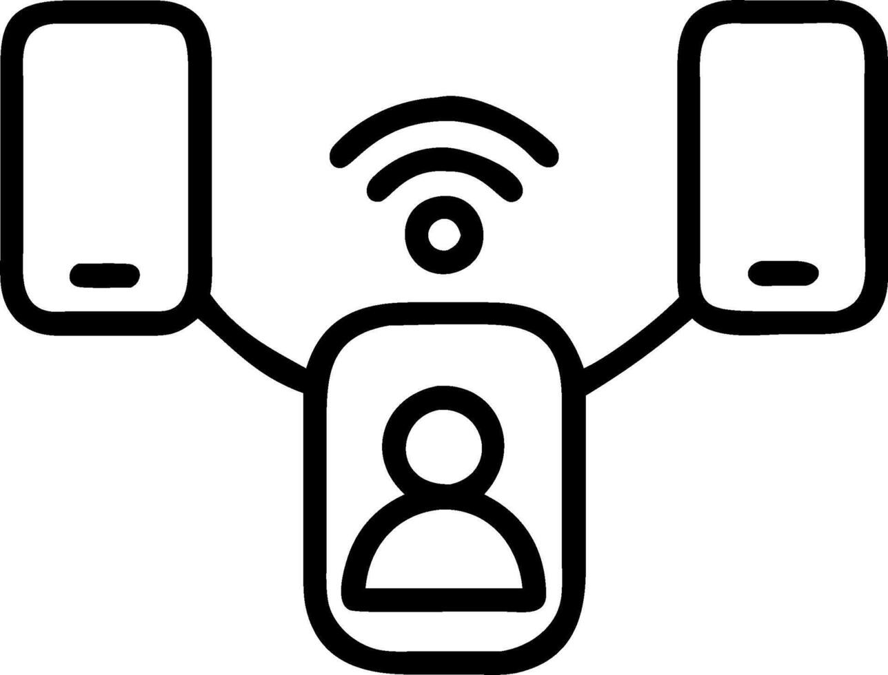 Person and a smart phone symbolizing connectivity and innovation in double exposure with copy space. concept as A person intertwined with a smart phone represent vector