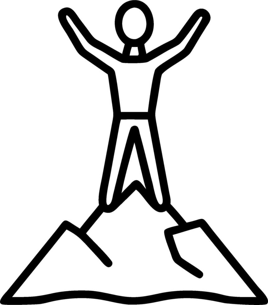 Person standing on a mountain peak with open arms with copy space. concept as A person standing triumphantly on a mountain peak with open arms symbolizing freedo vector