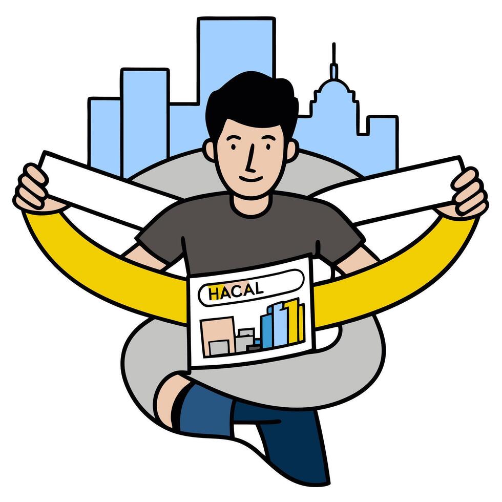 Person with a Chicago skyline smartphone and newspaper overlay symbolizing city hustle in double exposure with copy space. concept as A person intertwined with t vector