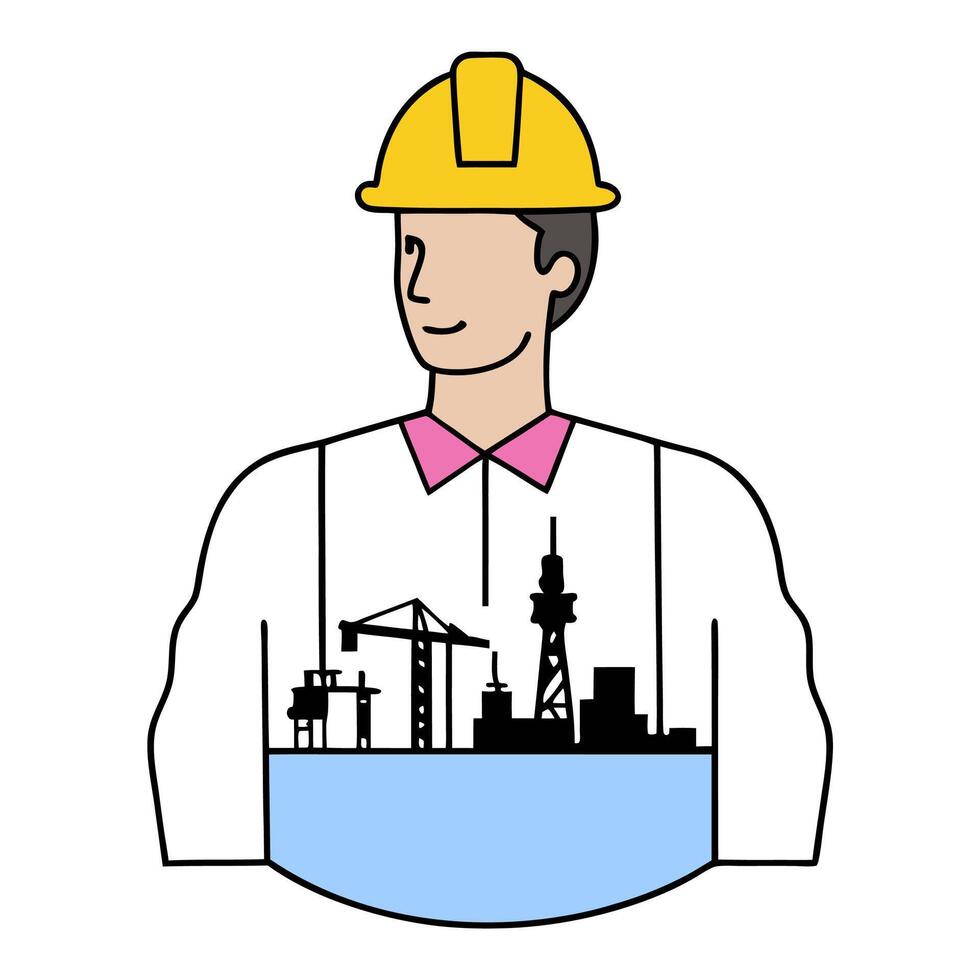 Person with a Houston cityscape oil rig and hard hat overlay symbolizing industrial city lifestyle in double exposure with copy space. concept as A person intert vector