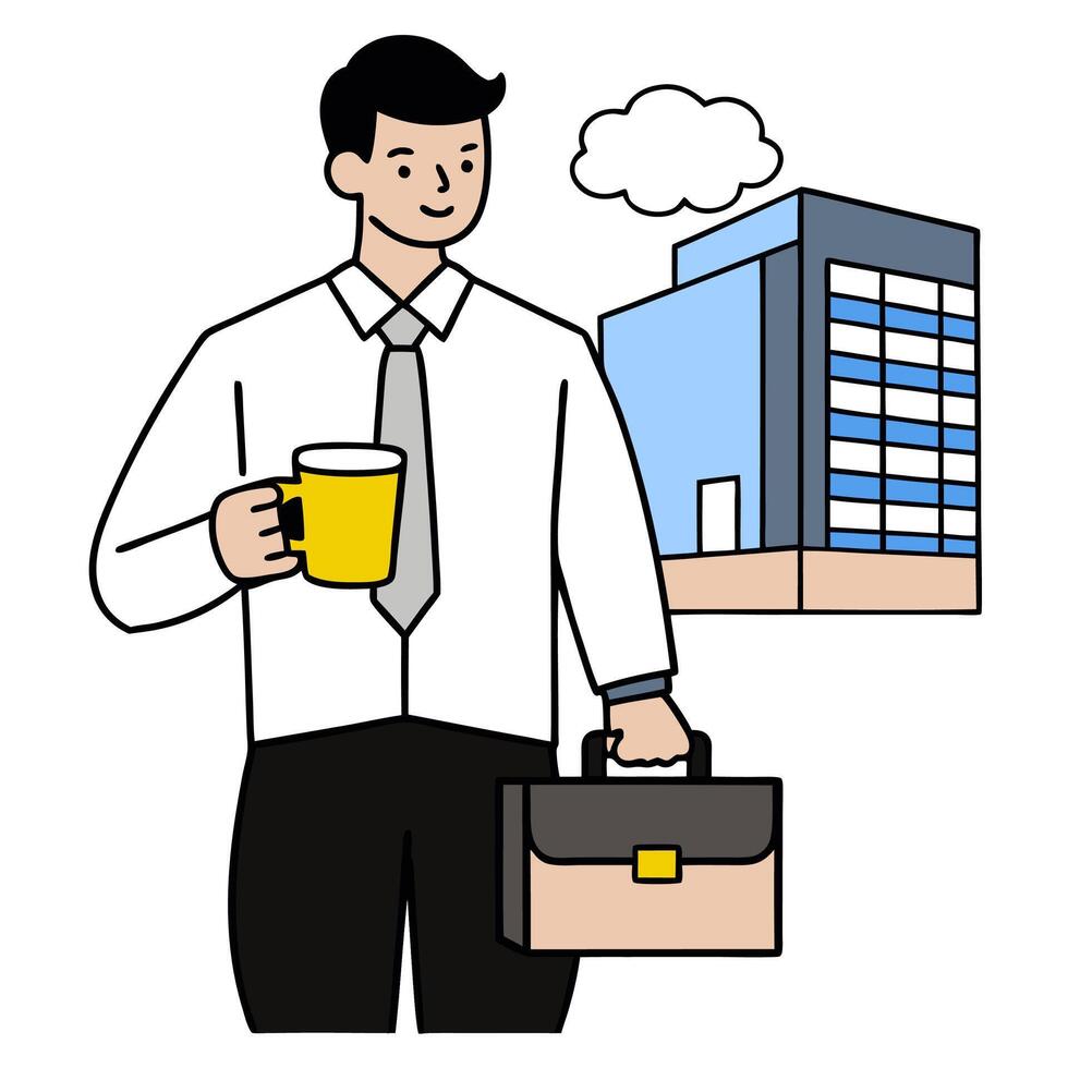 Person with briefcase documents and cityscape overlay symbolizing American urban professional lifestyle in double exposure with copy space. concept as A person i vector