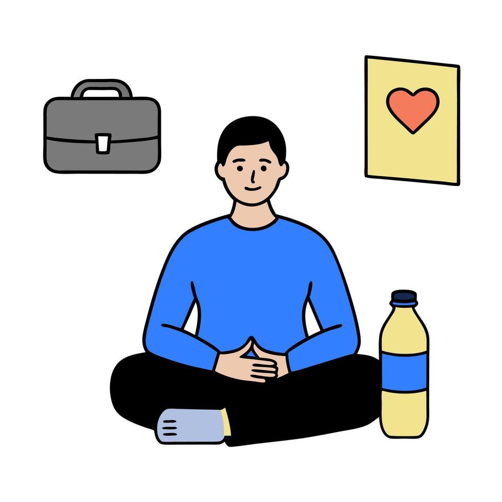 Person with lunchbox water bottle and exercise mat overlay symbolizing American health conscious workday in double exposure with copy space. concept as A person vector