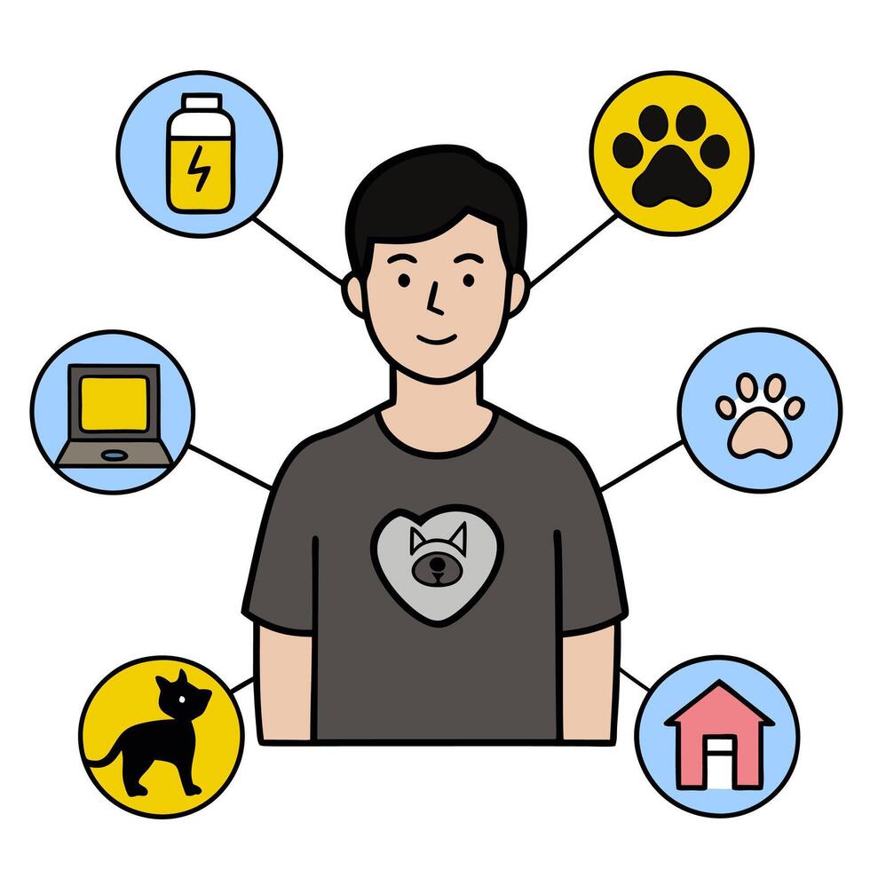 Person with smart pet collar and tech overlay symbolizing connected pet management in double exposure with copy space. concept as A person intertwined with a sma vector