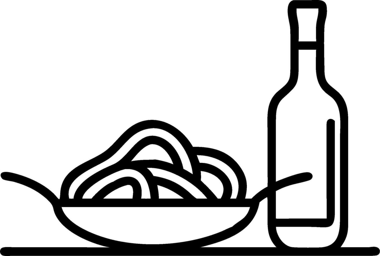 Plate of spaghetti and a wine bottle symbolizing Italian dining with ample space for text. concept as A plate of spaghetti and a wine bottle representing the ess vector