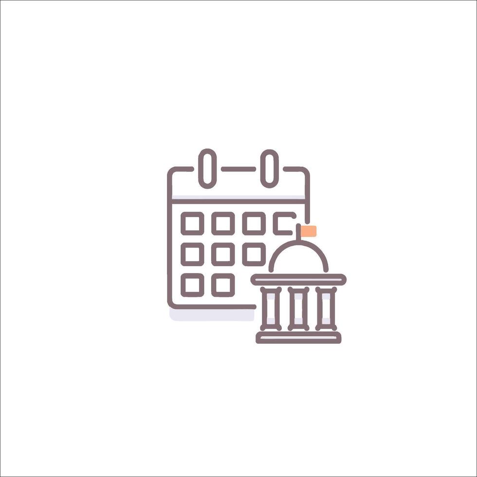A calendar icon with a building and a clock vector