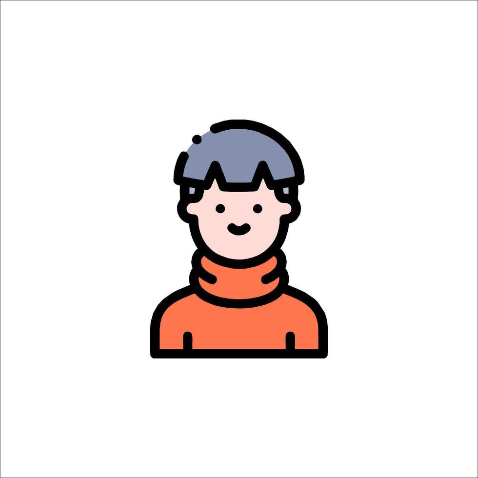 A man in a turtle neck is shown in a flat line icon vector