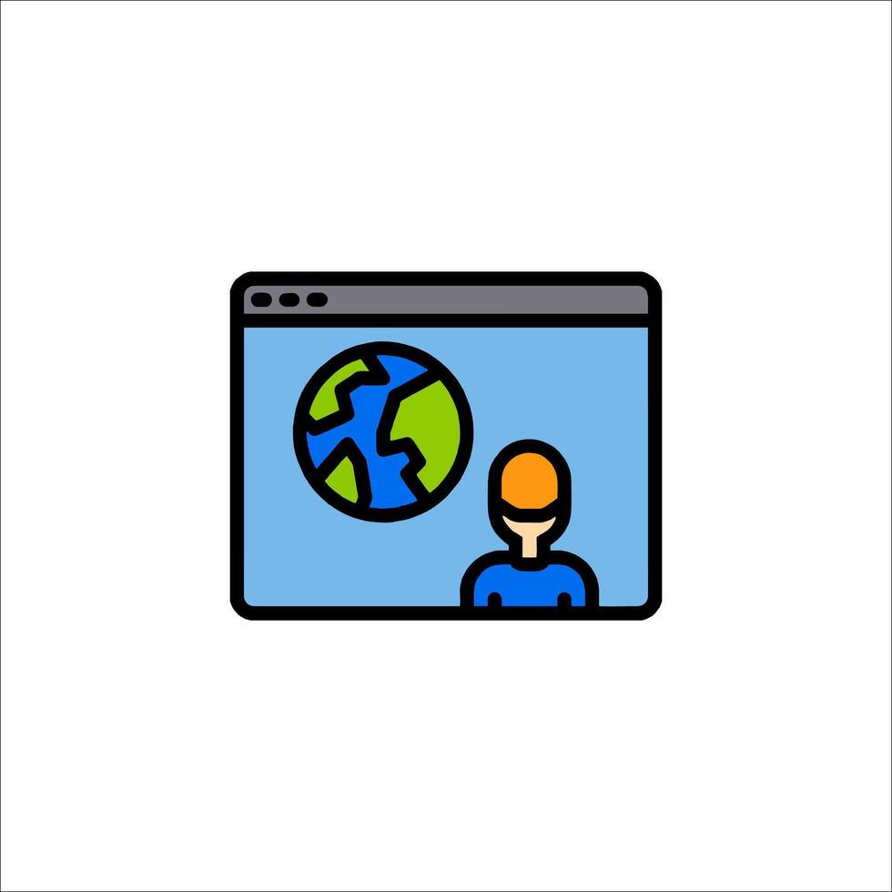 A person looking at a computer screen with a globe on it vector