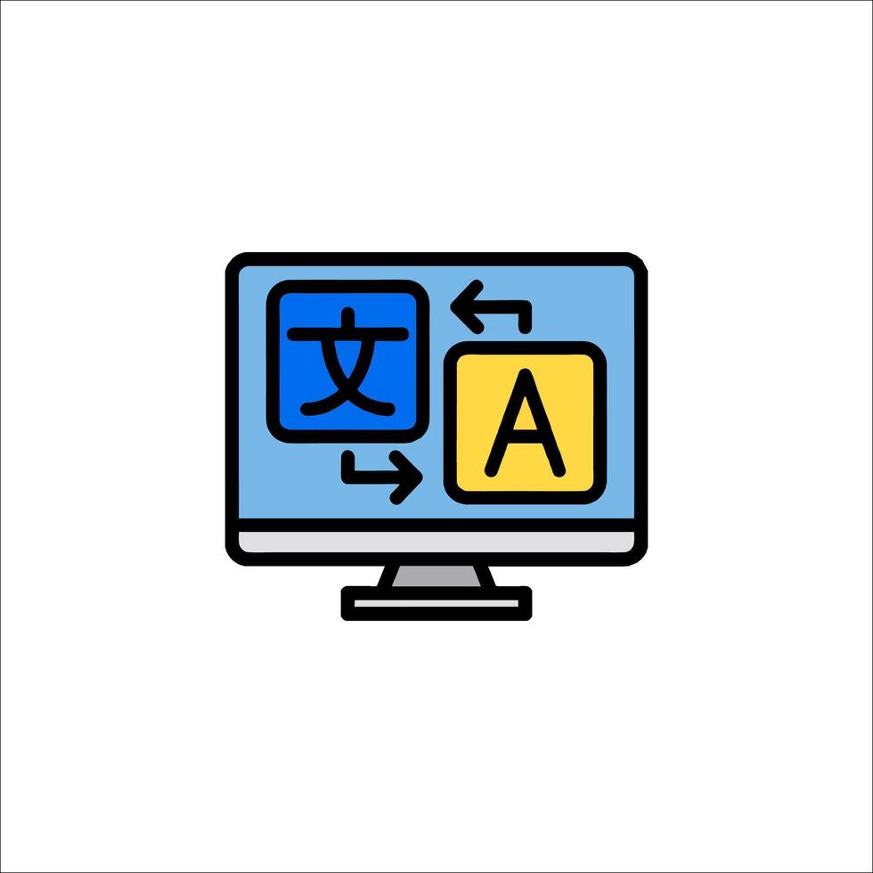 A computer monitor with the word a and a chinese character vector