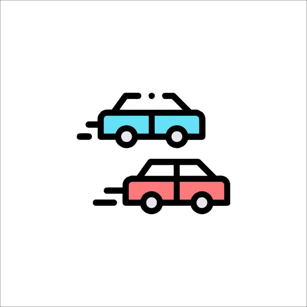 Two cars are driving in the road, one is red and the other is blue vector