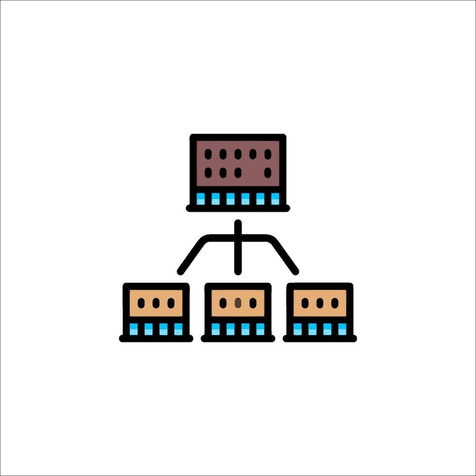A business structure icon with a building and a computer vector