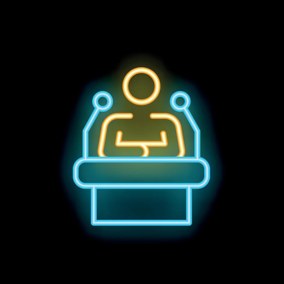 Neon sign of politician giving speech at tribune vector