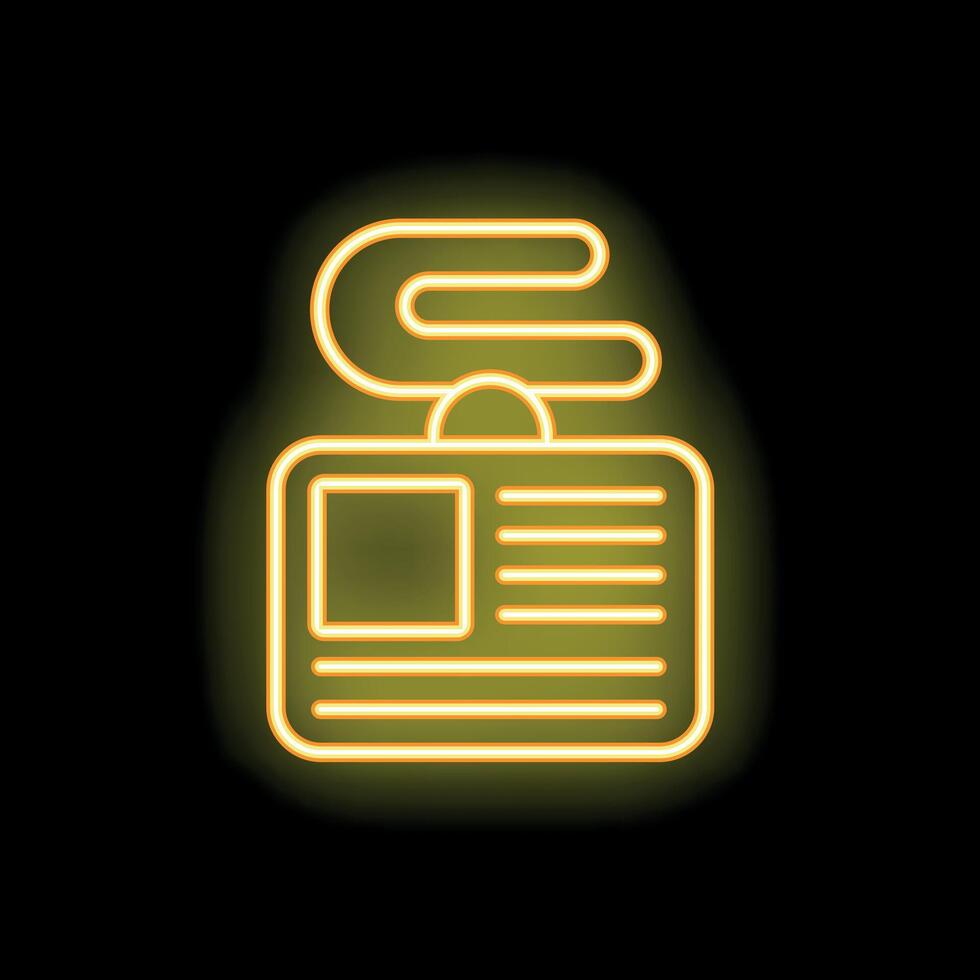 Yellow neon sign showing id card icon on black background vector