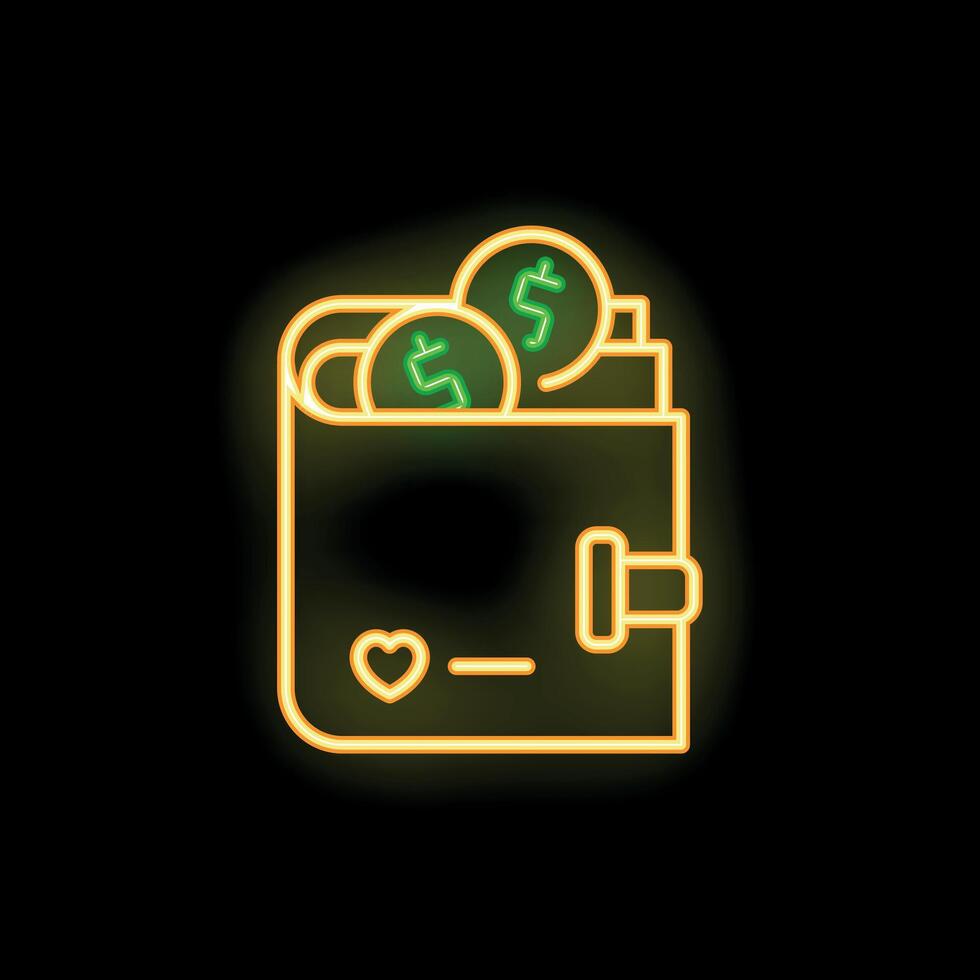 Neon wallet icon showing money and representing savings vector
