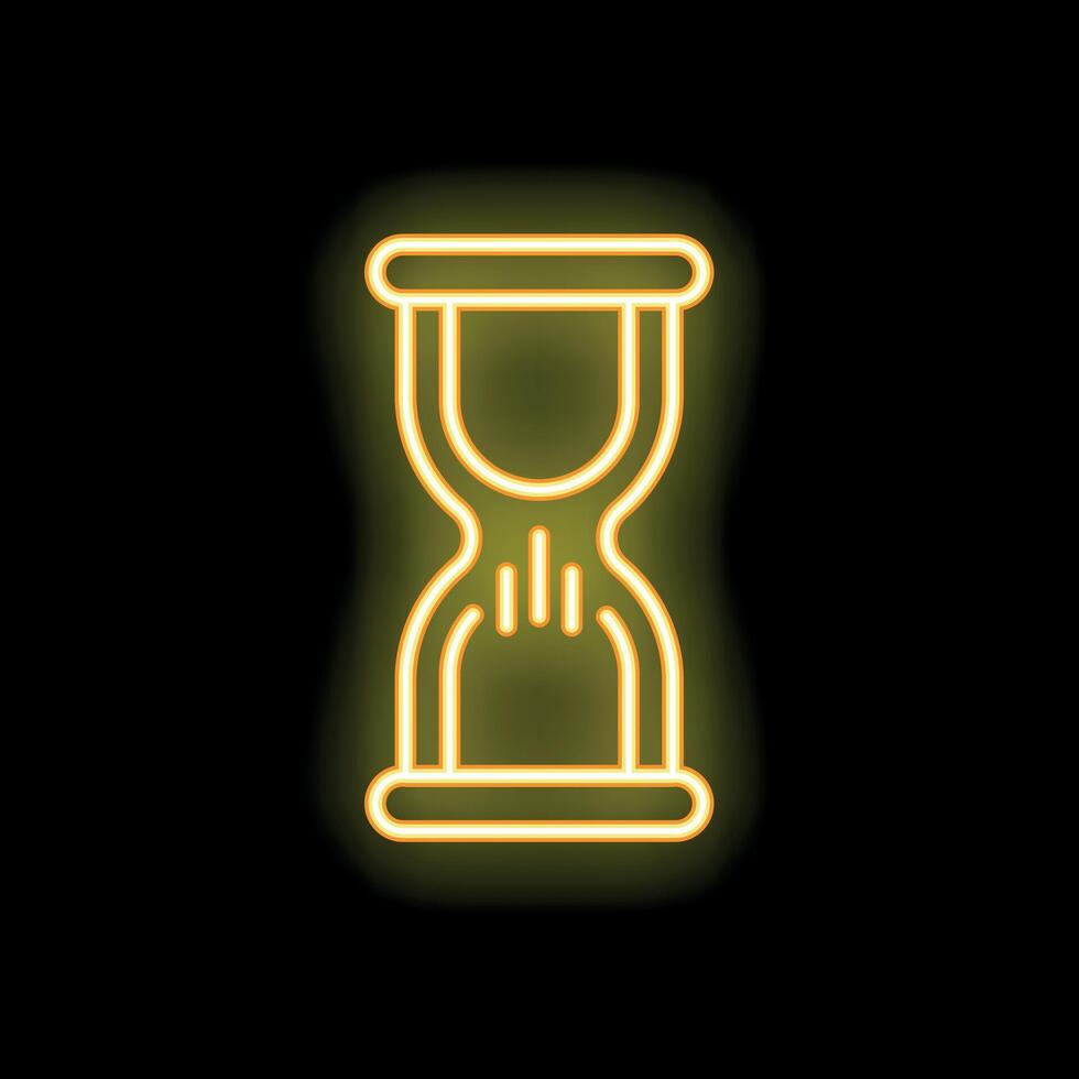 Neon yellow hourglass showing time passing on black background vector