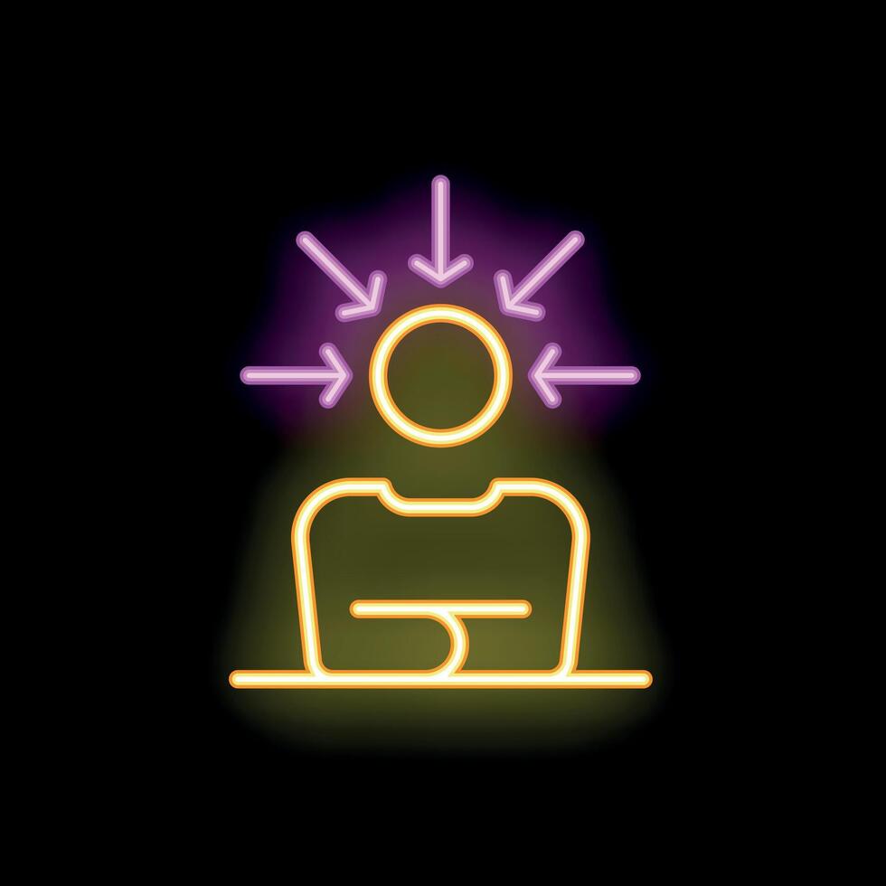 Neon sign of a person receiving information with arrows pointing to their head vector
