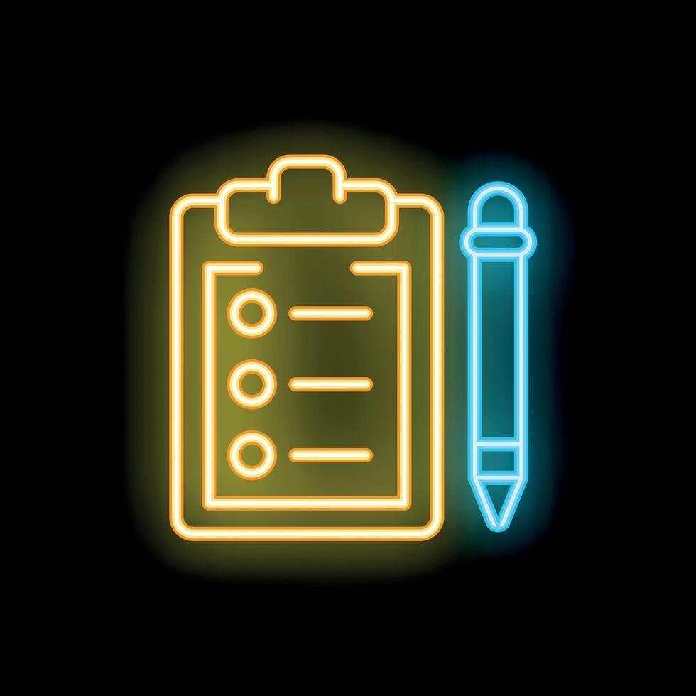 Neon icon of clipboard with checklist and pencil representing planning vector