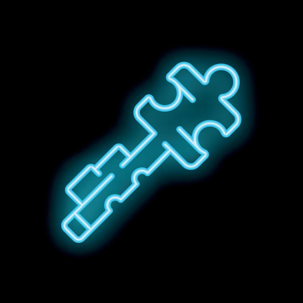 Neon puzzle piece key unlocking business solution on black background vector
