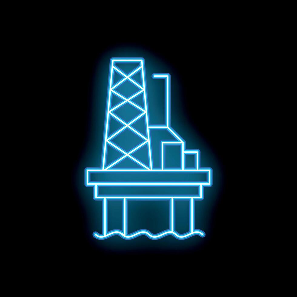 Blue neon icon of oil rig extracting oil and gas from seabed vector