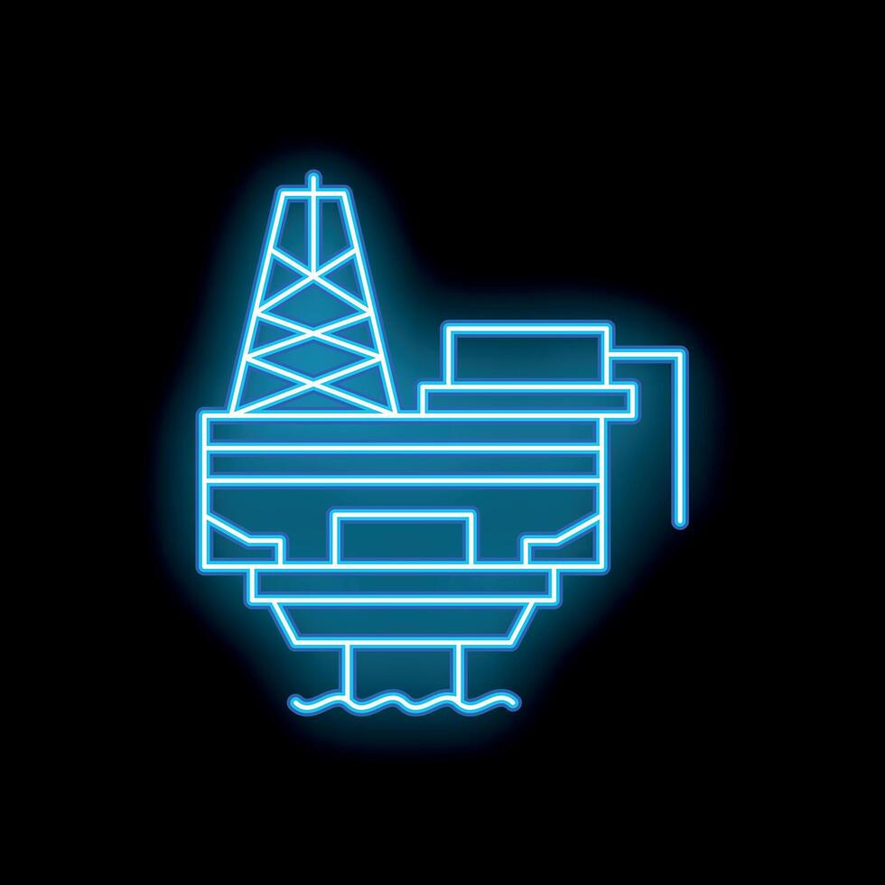 Blue neon icon of an oil rig extracting petroleum in the ocean vector