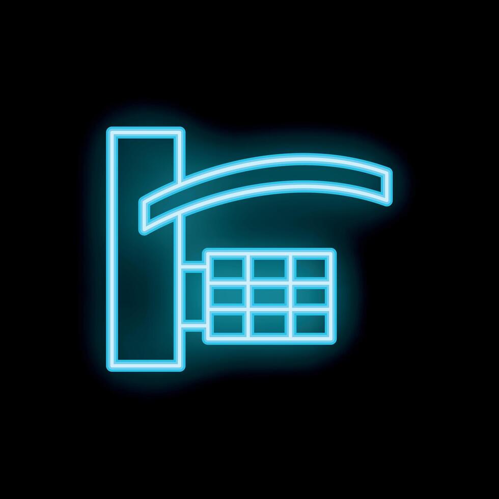 Neon icon of automatic rising arm barrier gate glowing on black background vector