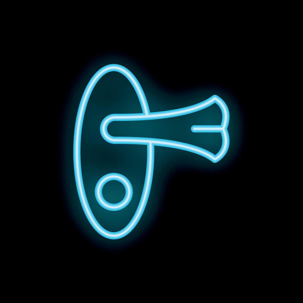 Blue neon sign showing a door handle on a black background vector