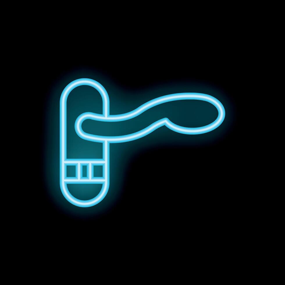 Neon door handle icon glowing on dark background vector