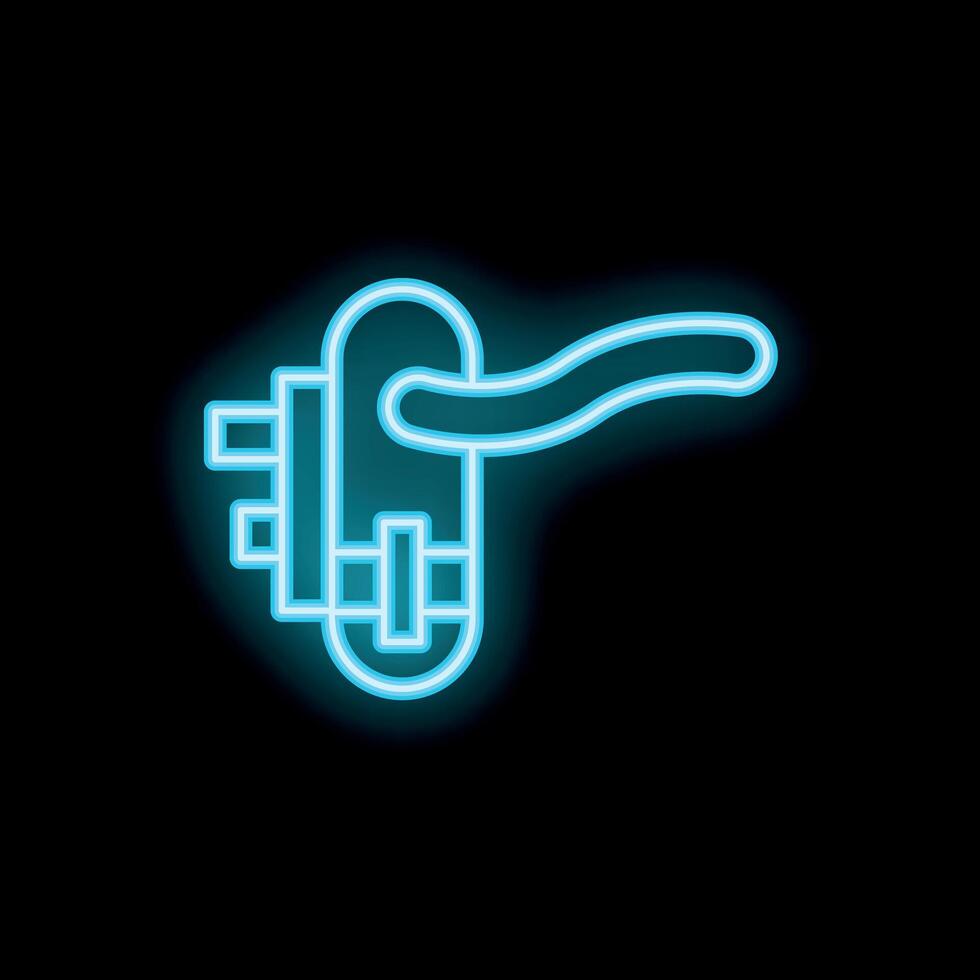 Blue neon door handle shining in the dark background vector