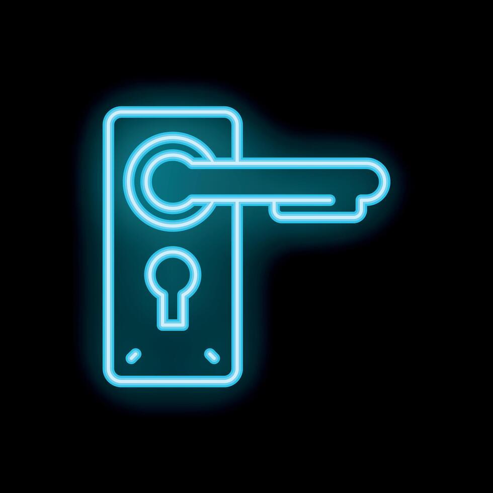 Neon door handle icon glowing on black background vector