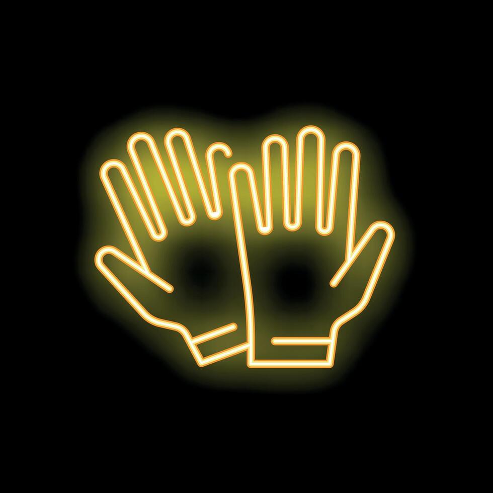 Yellow neon sign glowing in the dark in the shape of a pair of rubber cleaning gloves vector