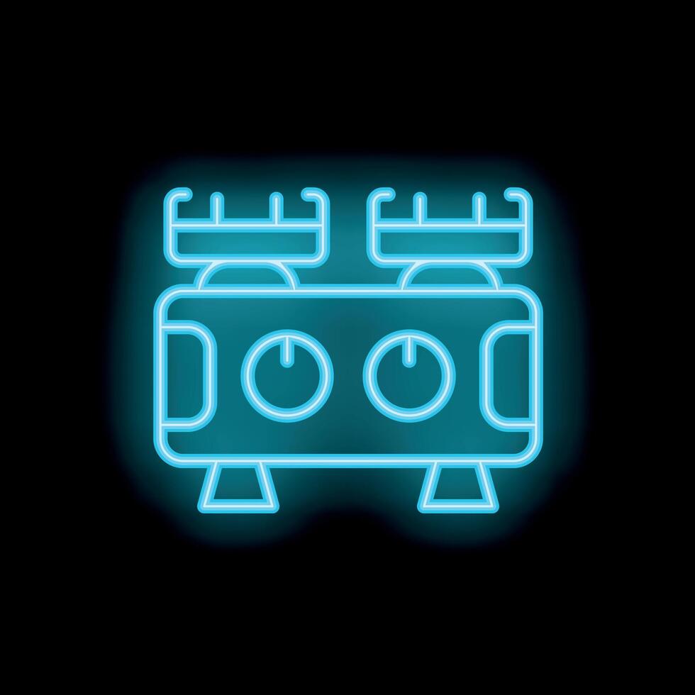 Neon icon of professional coffee machine with two portafilters shining in blue light vector