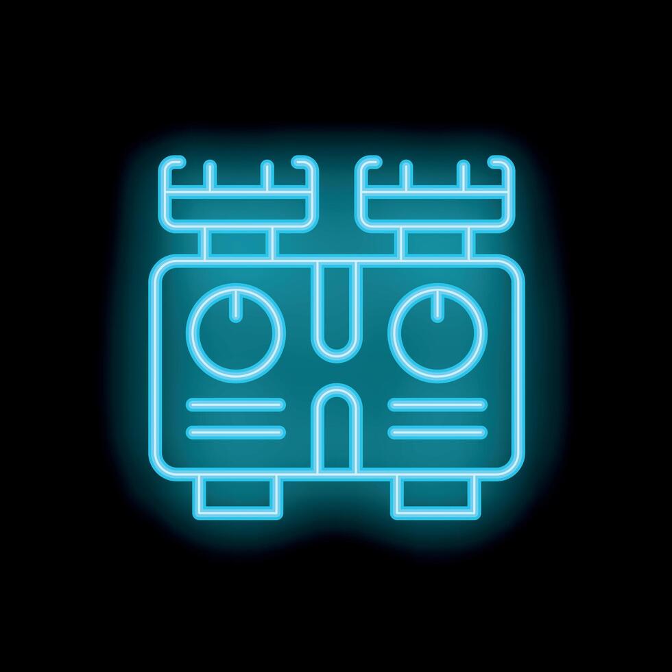 Neon icon of electric power transformer generating electricity vector