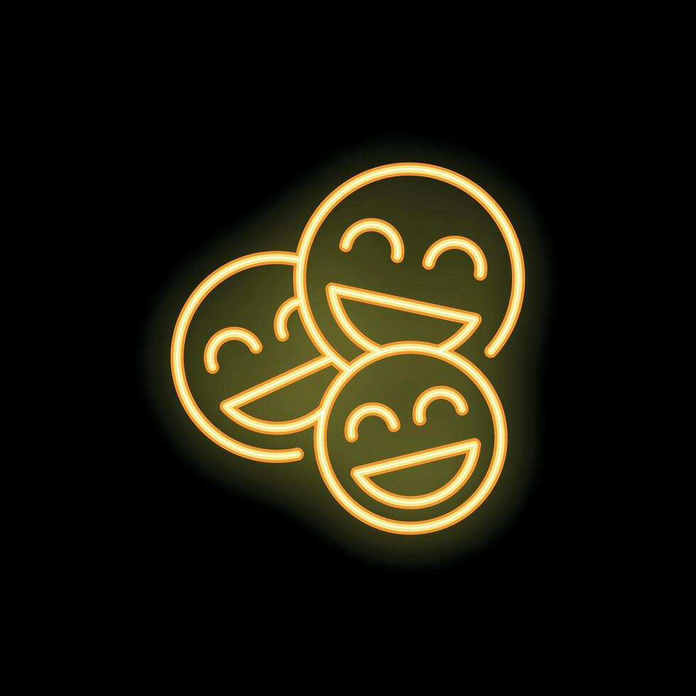 Three emojis with big smiles sharing good vibes neon style vector