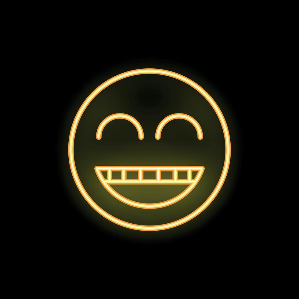 Yellow neon emoji smiling and showing teeth vector