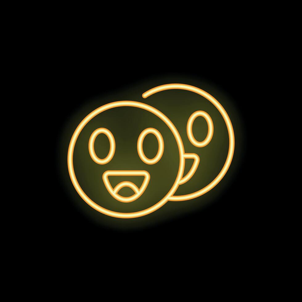 Neon yellow happy emoji smiling face with open mouth showing teeth vector
