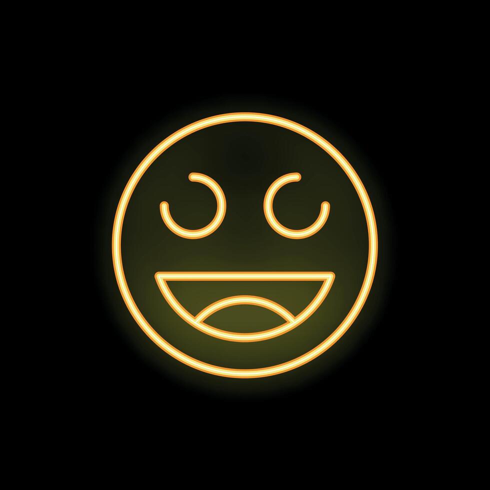 Neon yellow smiley face laughing with eyes wide open on black background vector