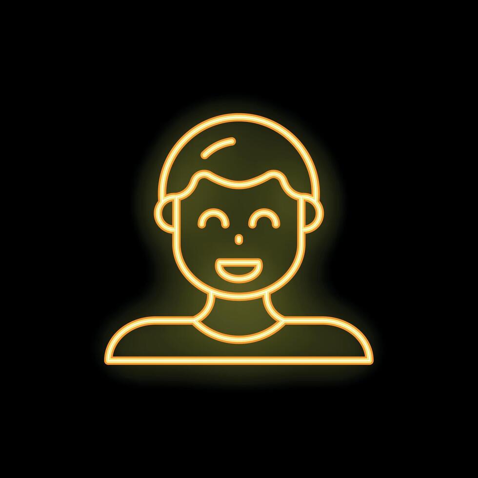 Neon sign showing a smiling cartoon man on black background vector