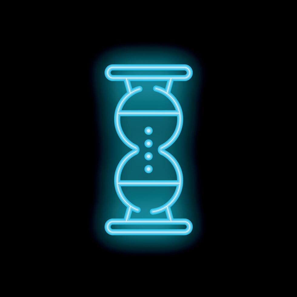 Glowing neon line hourglass icon isolated on black background. illustration vector