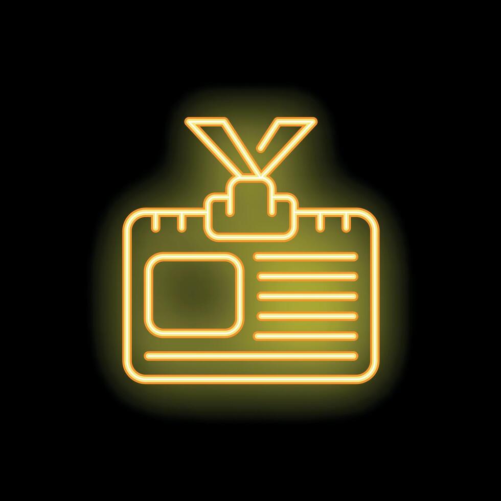 Neon yellow id card icon glowing on black background vector