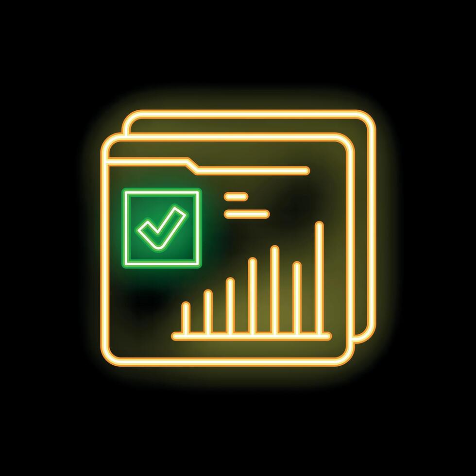 Neon glowing icon of checked business document with a graph vector