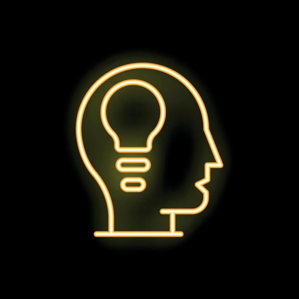 Glowing neon line human head with light bulb inside icon isolated on black background vector