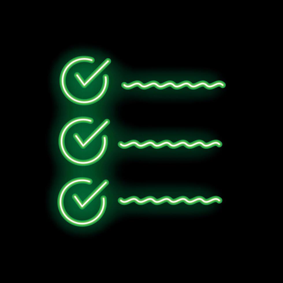 Neon green checklist showing completion of important tasks on black background vector